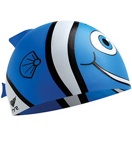 TYR Junior Happy Fish Silicone Swim Cap (Blue (420))